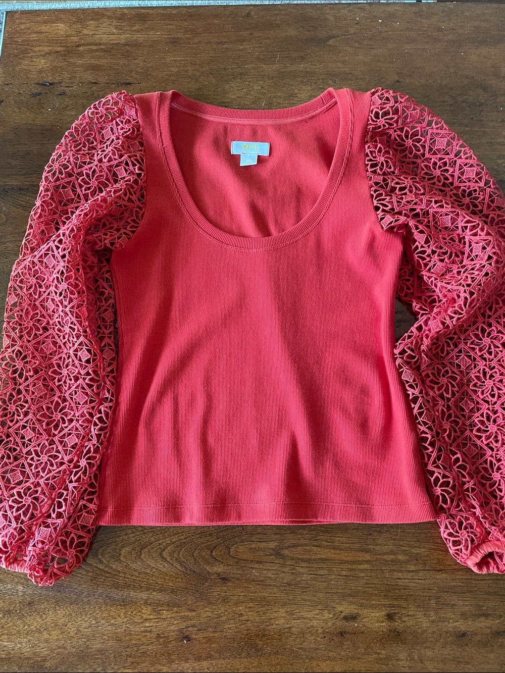 Anthropologie Maeve Red Lace Puff-Sleeve Tank, worn once
